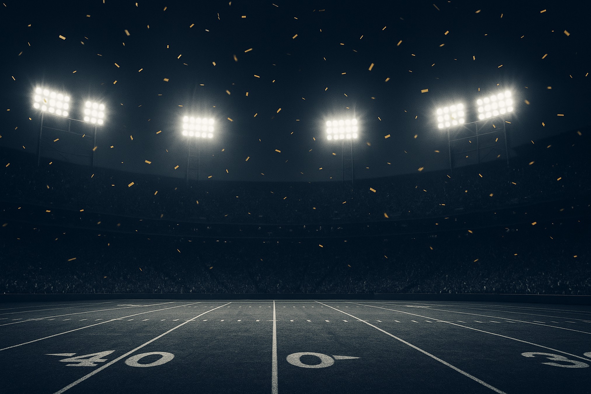 Stadium lights over a football field with a generic offshore betting interface